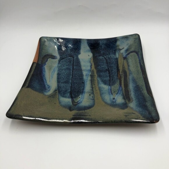 Vintage Clay Pottery Square Decorative Square Plate Abstract Art Contemporary - Picture 4 of 10